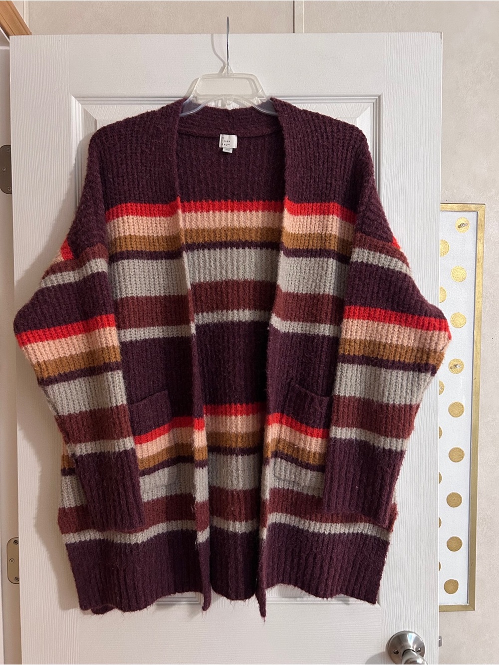 a new day Burgundy Striped Open-Front Cardigan